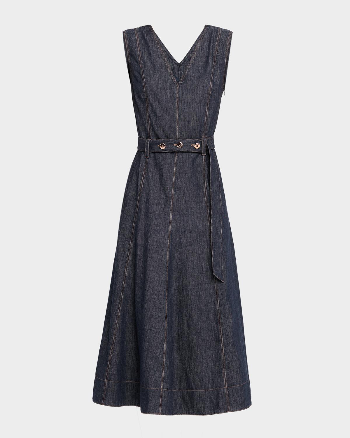 BRUNELLO CUCINELLI ノースリーブワンピース Brunello Cucinelli V-Neck Sleeveless Denim Belted Midi Dress