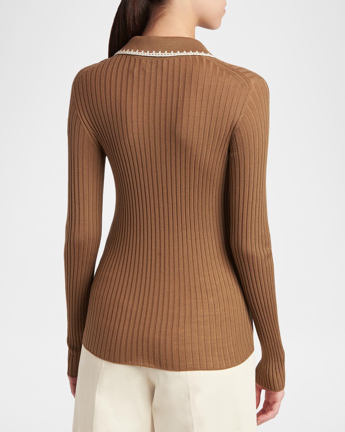 Long-Sleeve Rib-Knit Polo - thumbnail 3