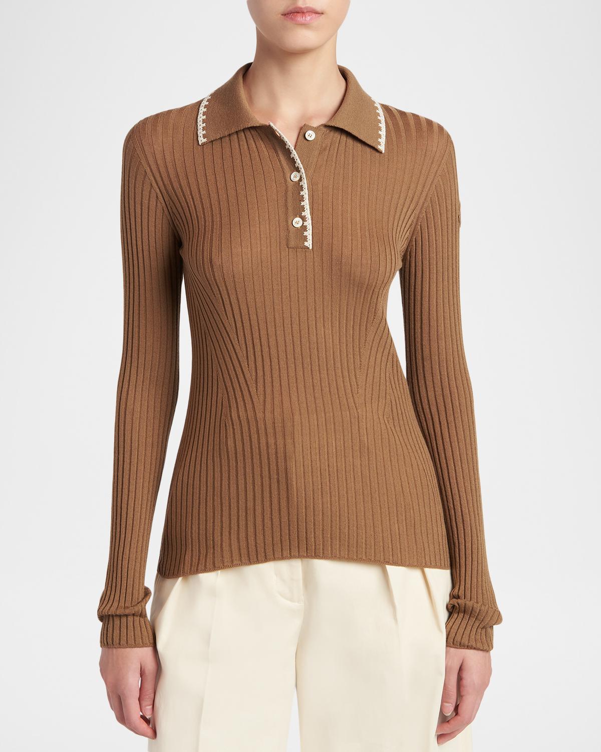 Long-Sleeve Rib-Knit Polo - thumbnail 4