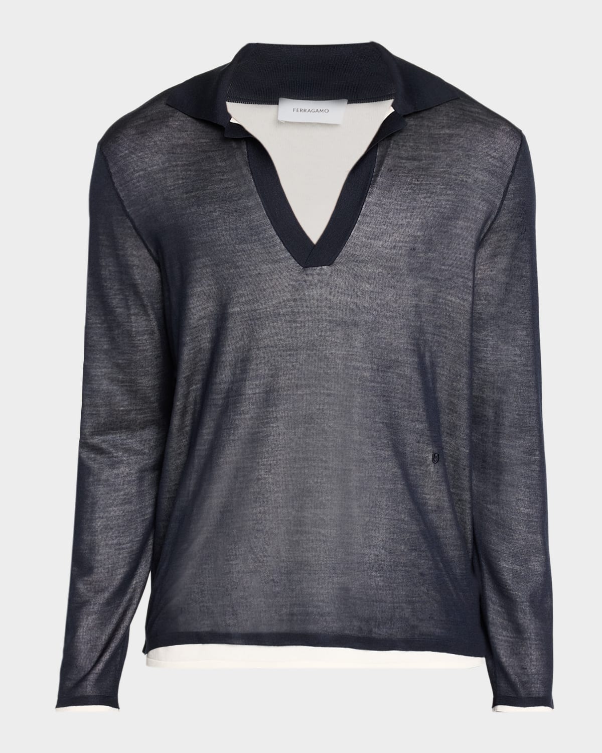 Ferragamo Men's Tipped Long-Sleeve Silk Knit Polo Shirt | Neiman