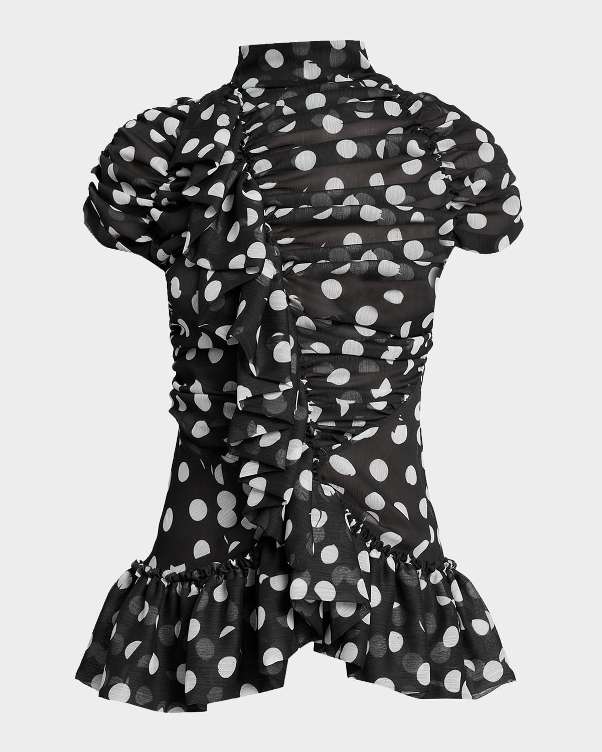Dries Van Noten Chuchu Polka-Dot Sheer Ruffle Blouse | Neiman Marcus