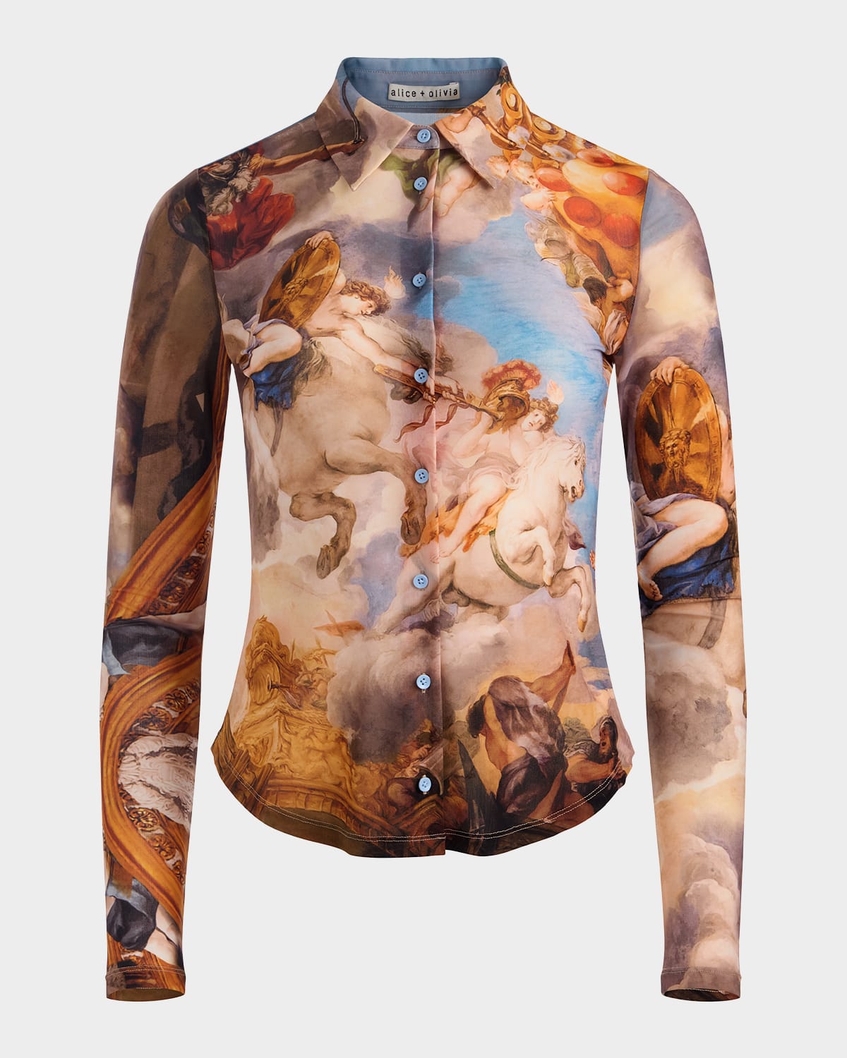 ALICE + OLIVIA Renaissance Jade Button-Front Shirt | Neiman Marcus