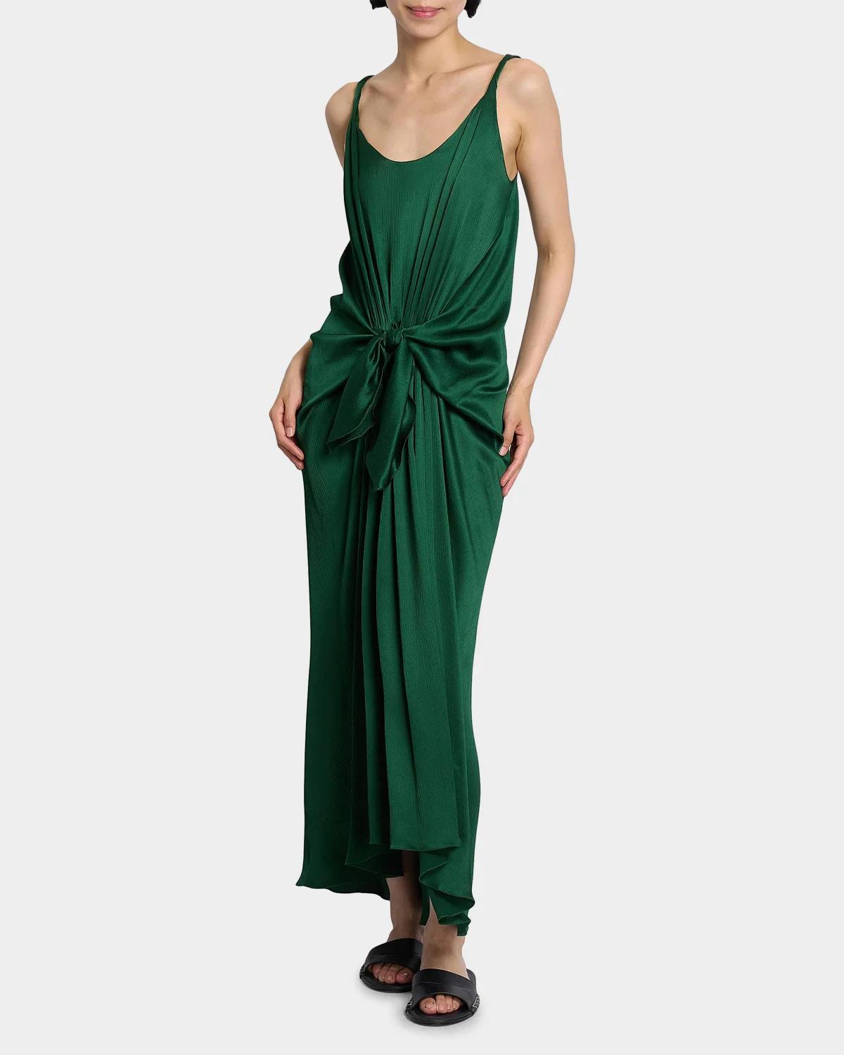 Sleeveless Knotted Crinkle Silk Maxi Dress - thumbnail 2
