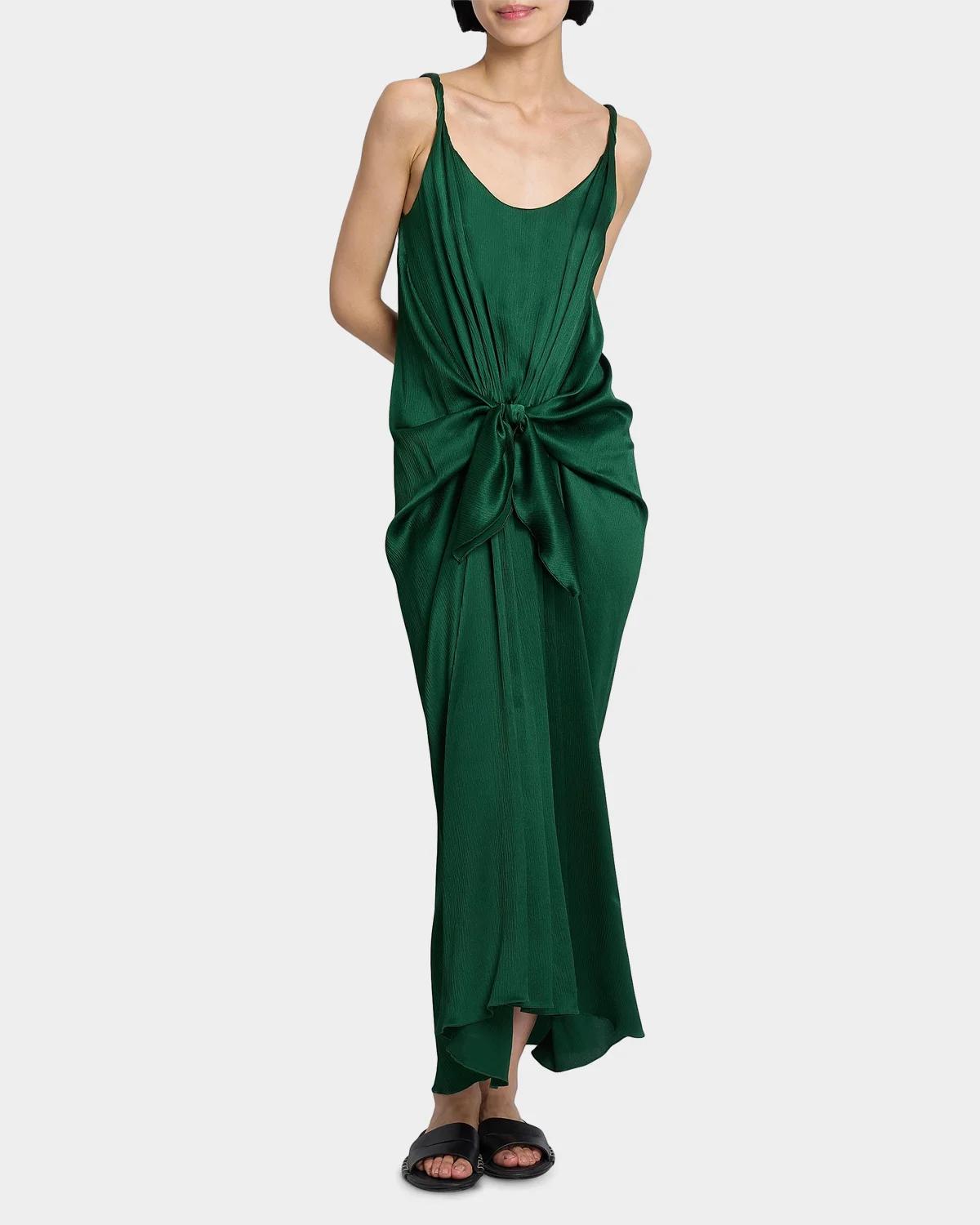 Sleeveless Knotted Crinkle Silk Maxi Dress - thumbnail 4