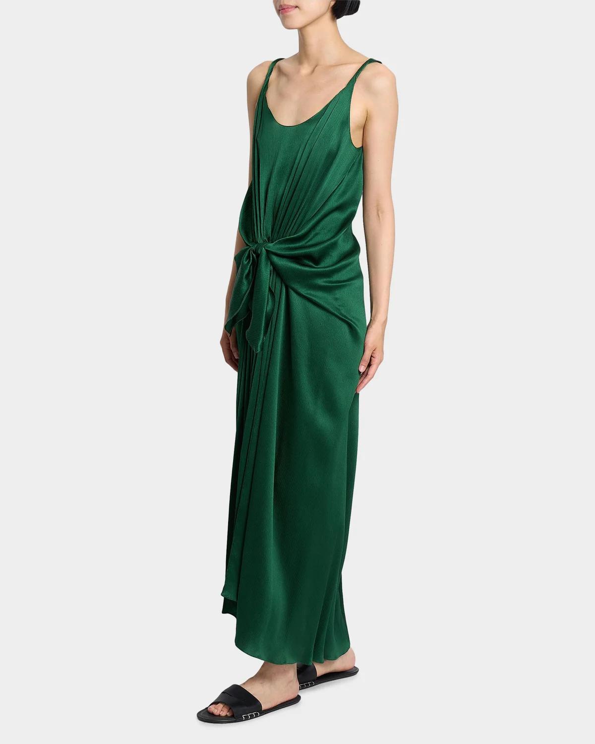 Sleeveless Knotted Crinkle Silk Maxi Dress - thumbnail 5