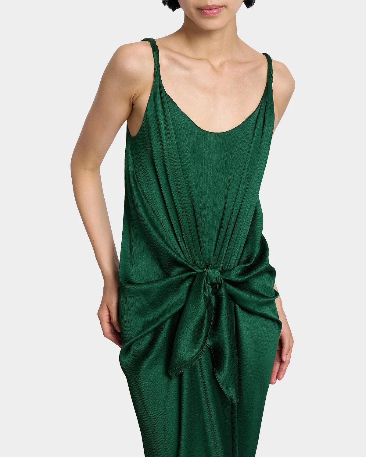 Sleeveless Knotted Crinkle Silk Maxi Dress - thumbnail 6