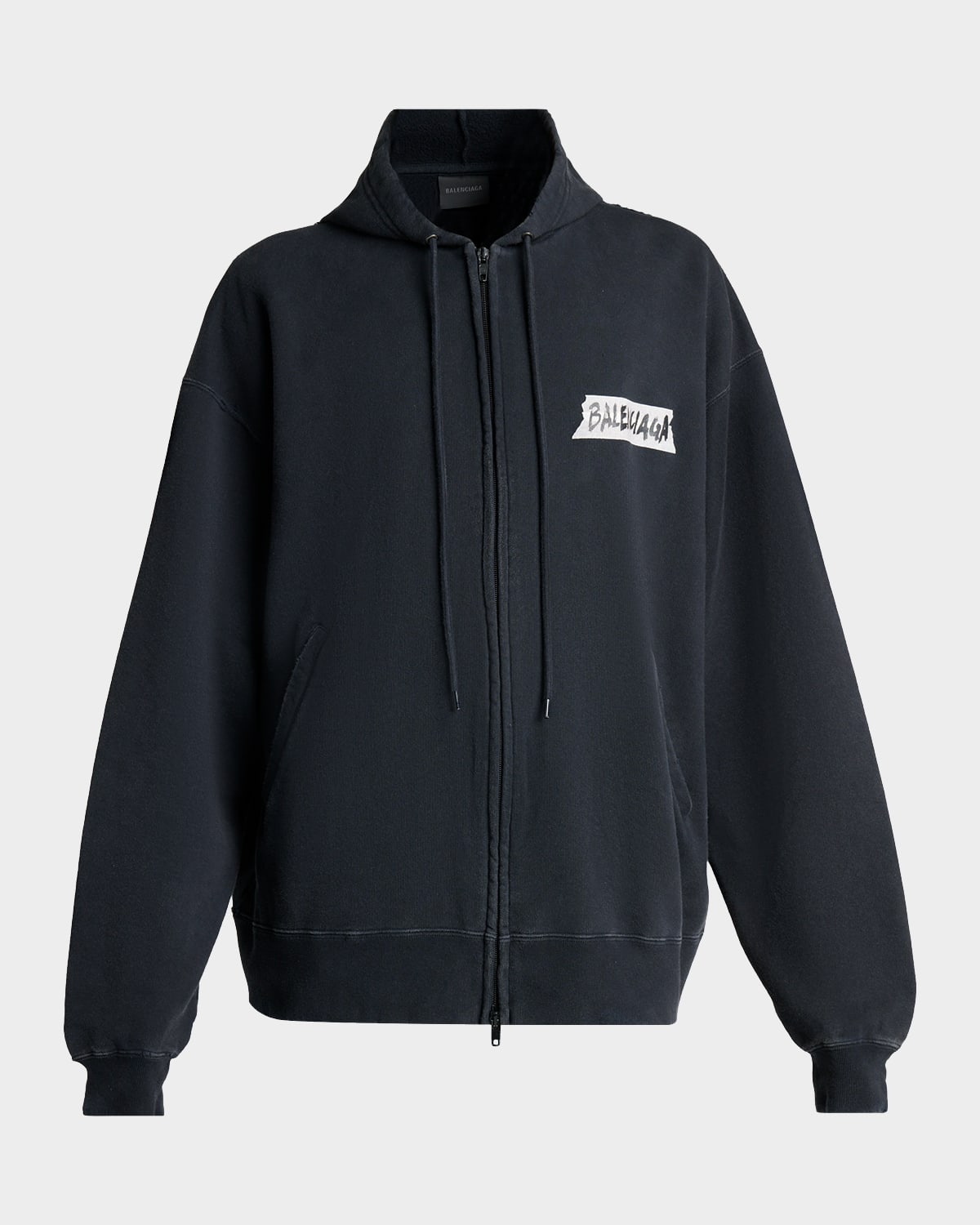 Balenciaga Men's Masking Tape Oversized-Fit Faded Fleece Full-Zip