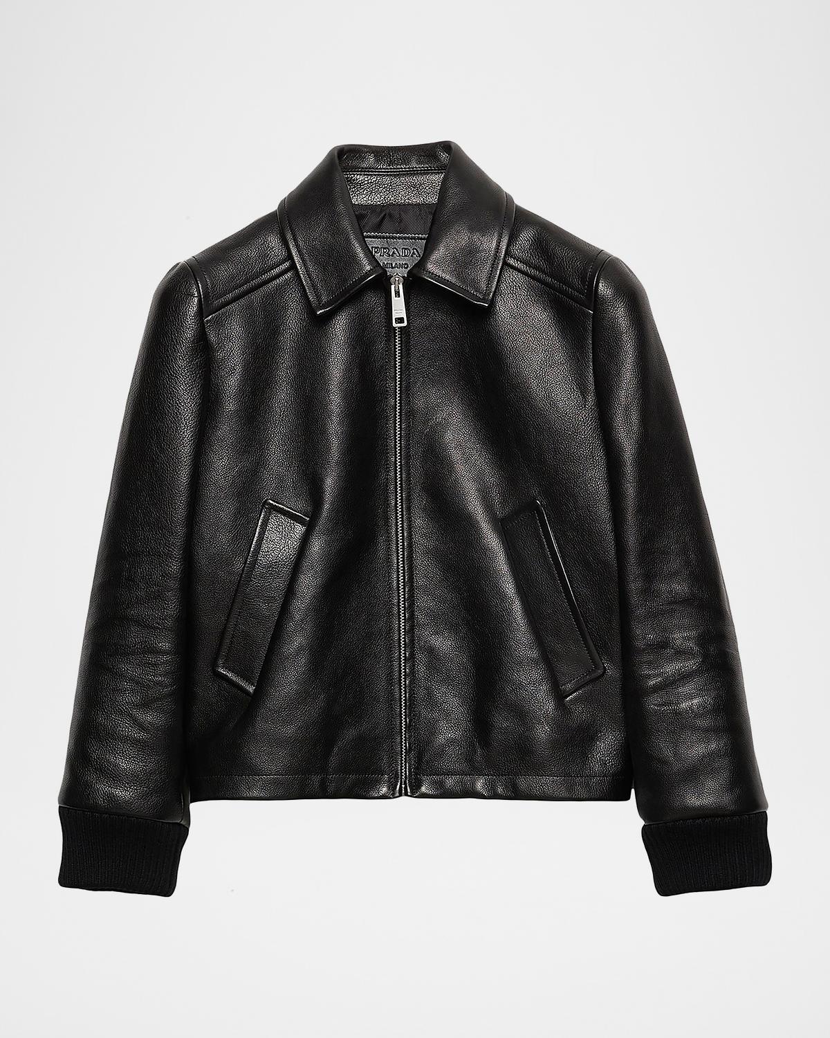 Prada Cropped Leather Blouson Jacket | Neiman Marcus