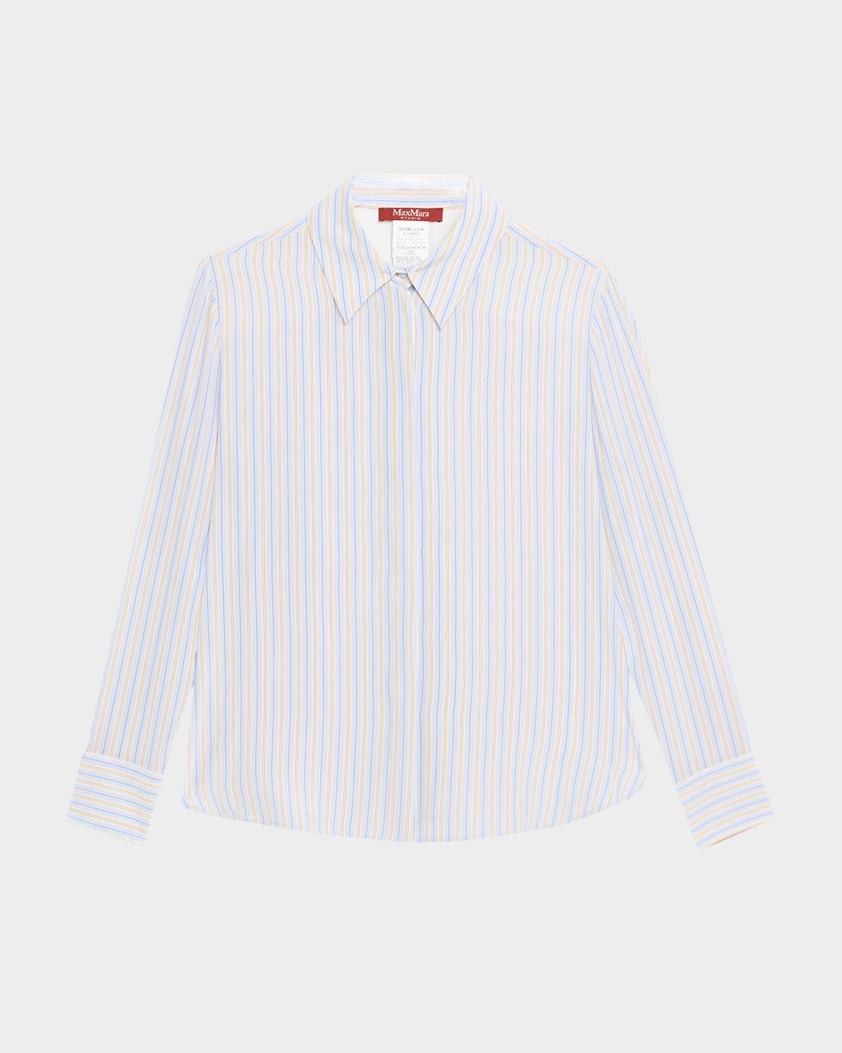 Max Mara Studio Striped Button-Down Silk Shirt | Neiman Marcus