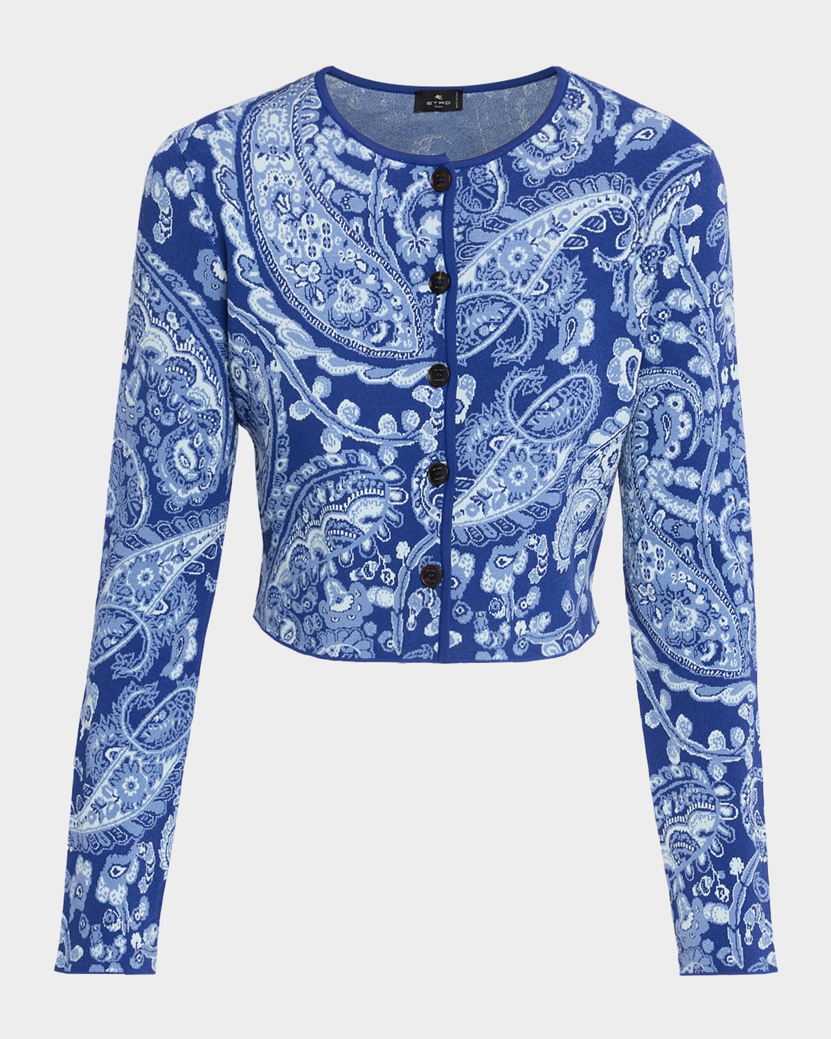 Etro Paisley Crop Crewneck Cardigan | Neiman Marcus