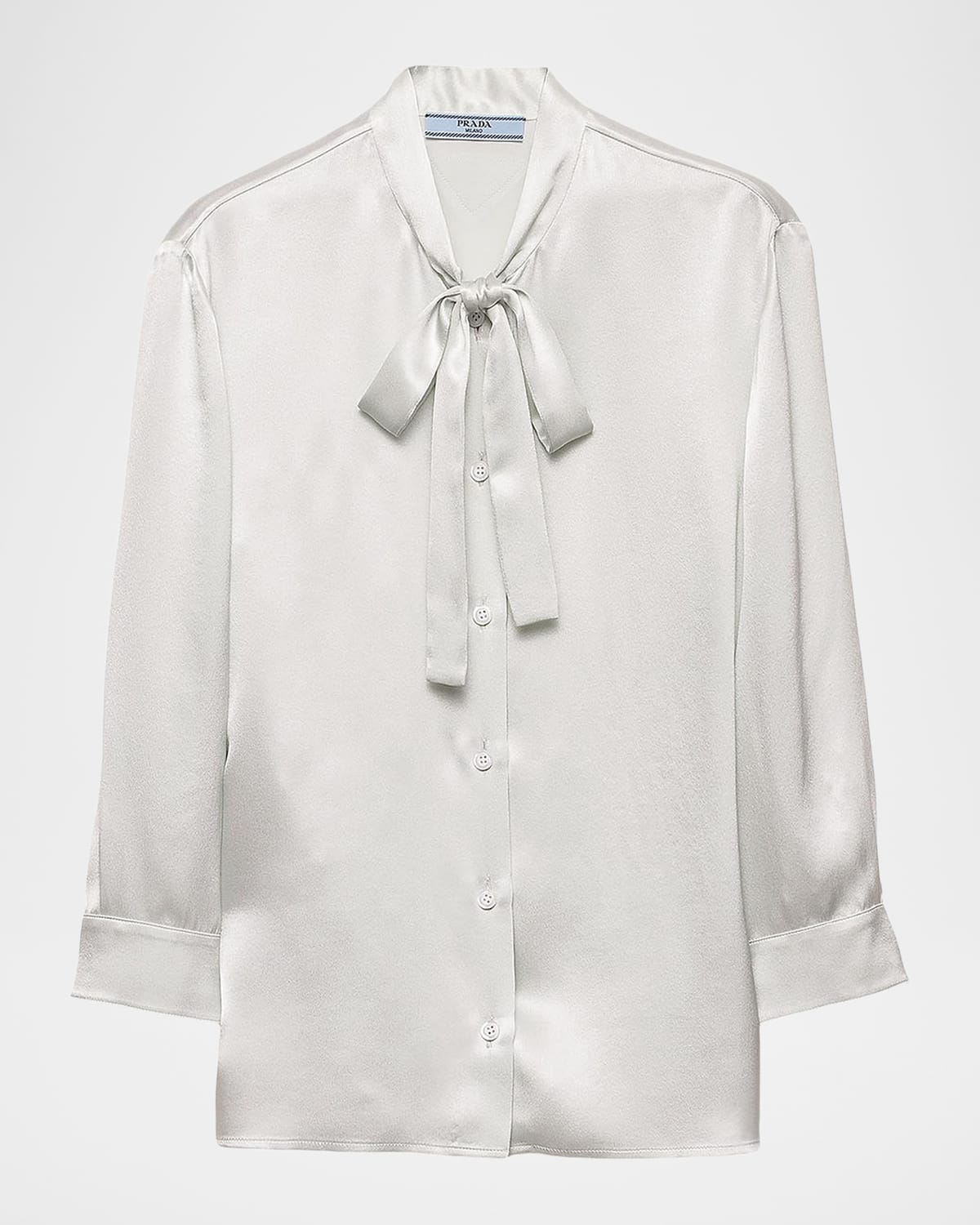 Prada Silk Satin Crepe Scarf-Tie Shirt | Neiman Marcus