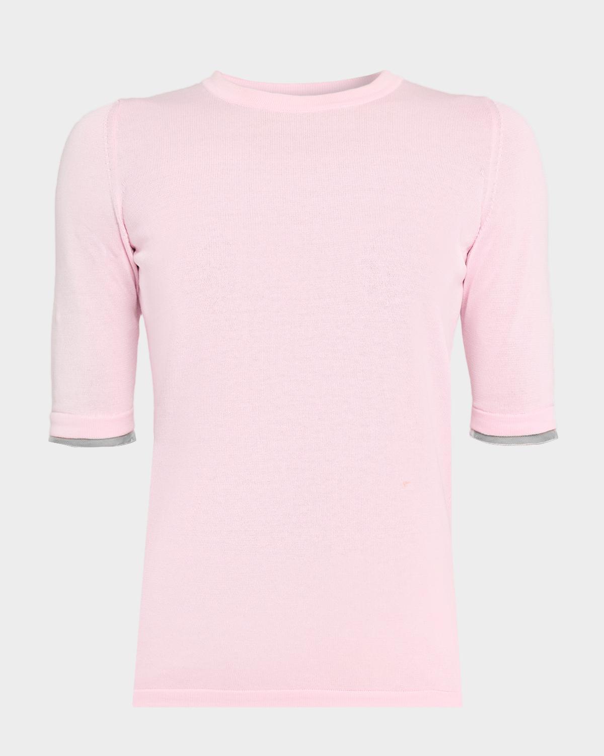 Fabiana Filippi Tulle-Trim Cotton Crewneck Sweater | Neiman Marcus