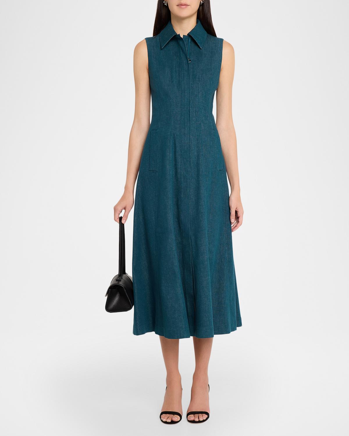Sleeveless Denim Midi Shirtdress - thumbnail 2