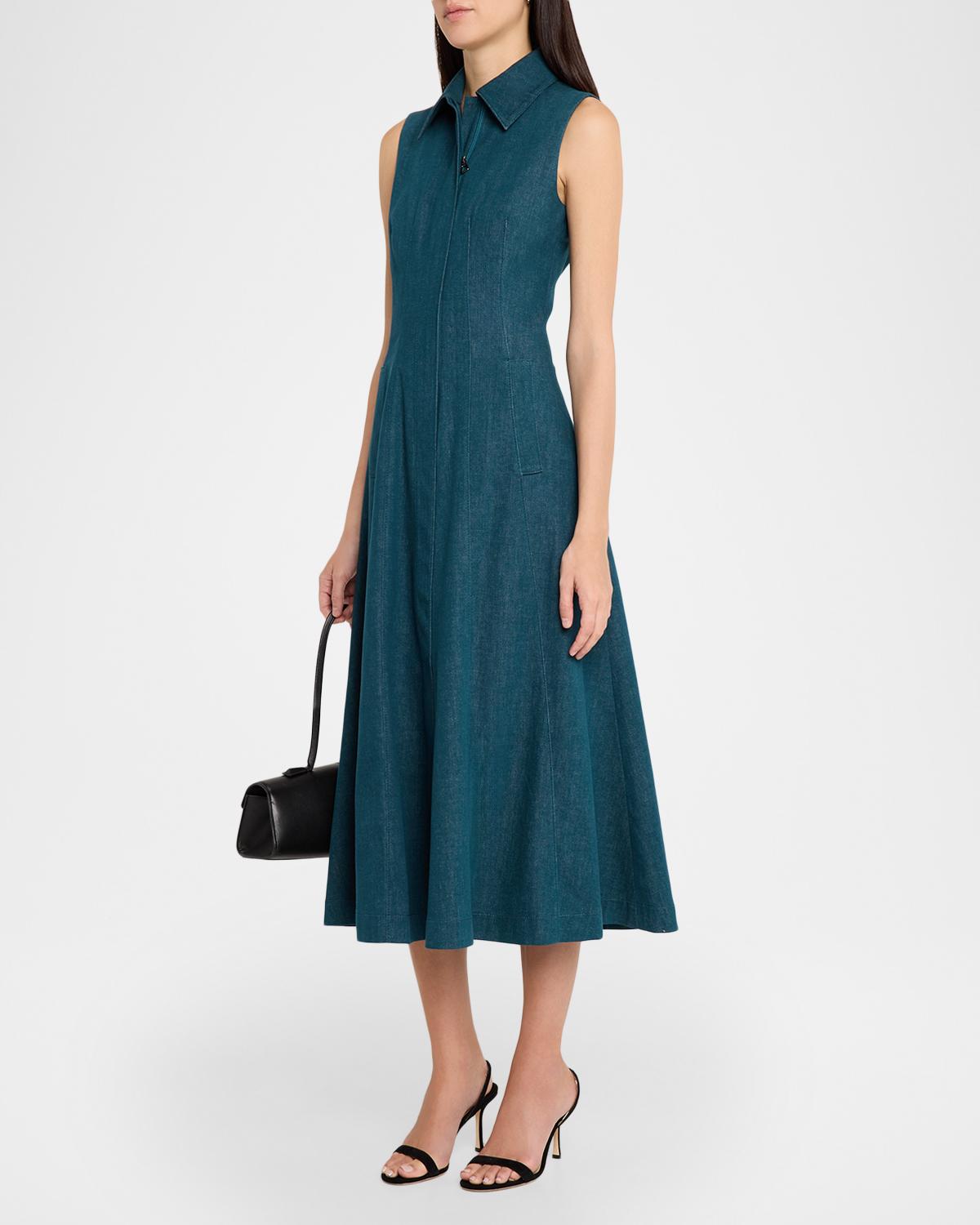 Sleeveless Denim Midi Shirtdress - thumbnail 4