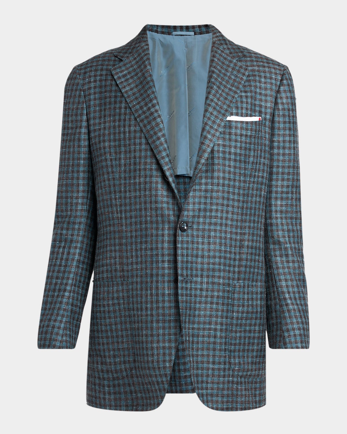 ジャケット・アウター 23aw TSTS gingham check jacket Kiton Men's Gingham Check Cotton-Blend Single-Breasted Blazer