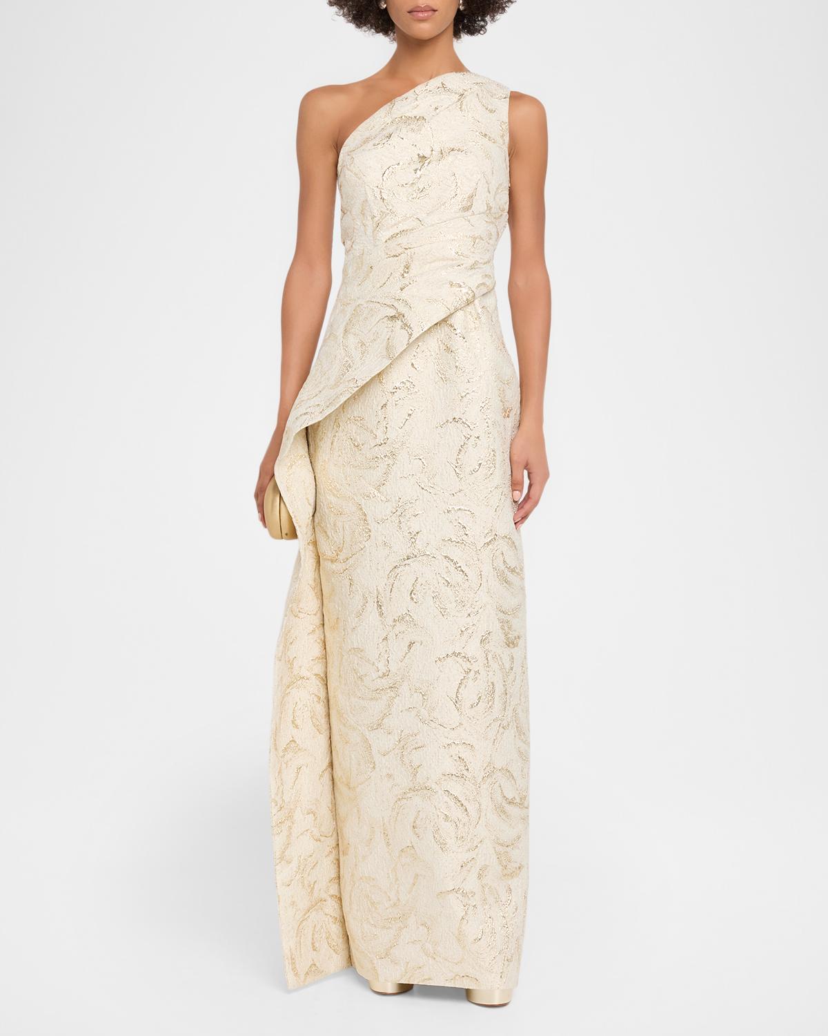 One-Shoulder Metallic Jacquard Column Gown - thumbnail 2