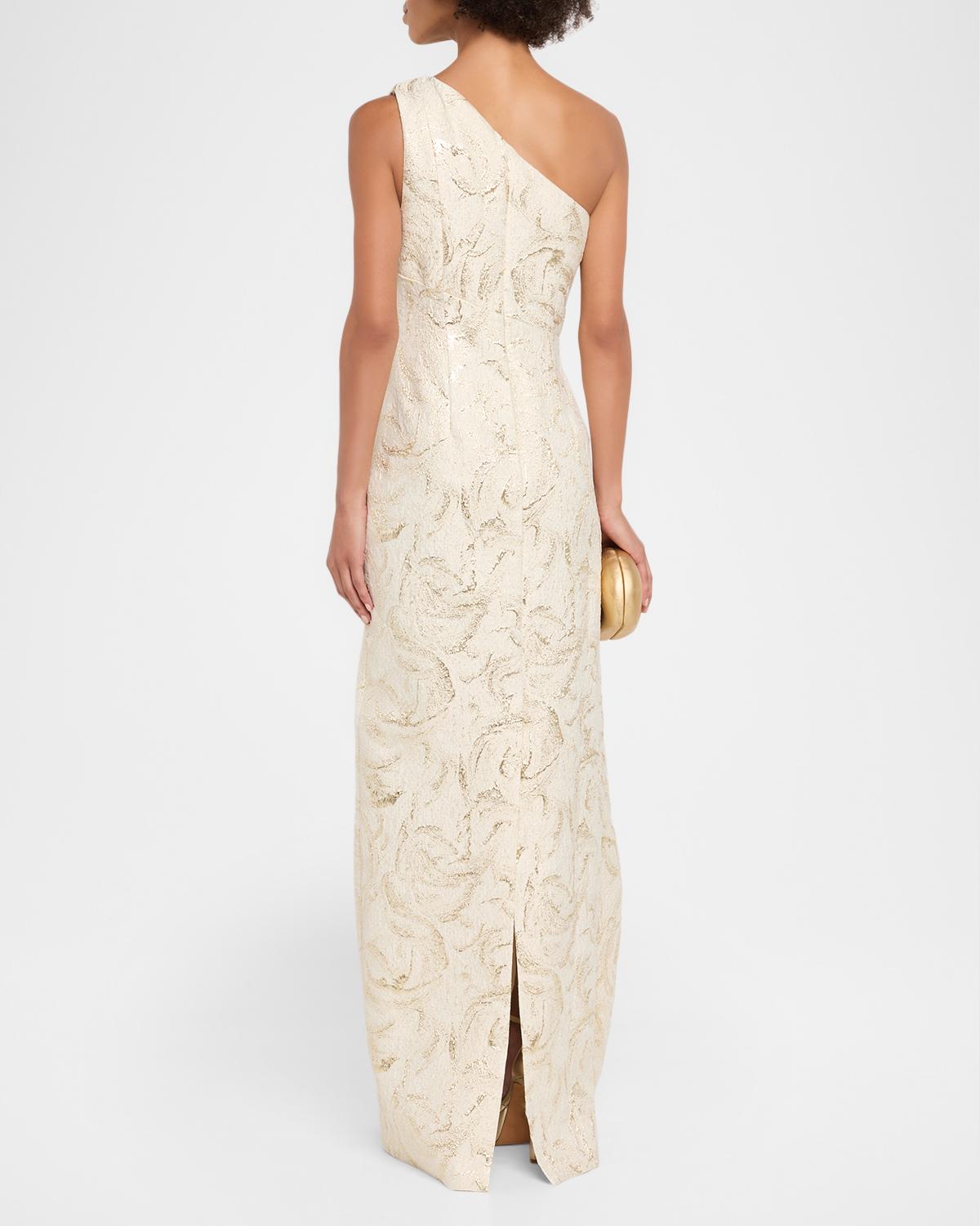 One-Shoulder Metallic Jacquard Column Gown - thumbnail 3
