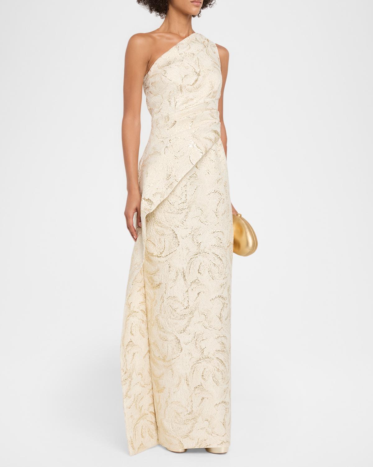 One-Shoulder Metallic Jacquard Column Gown - thumbnail 4