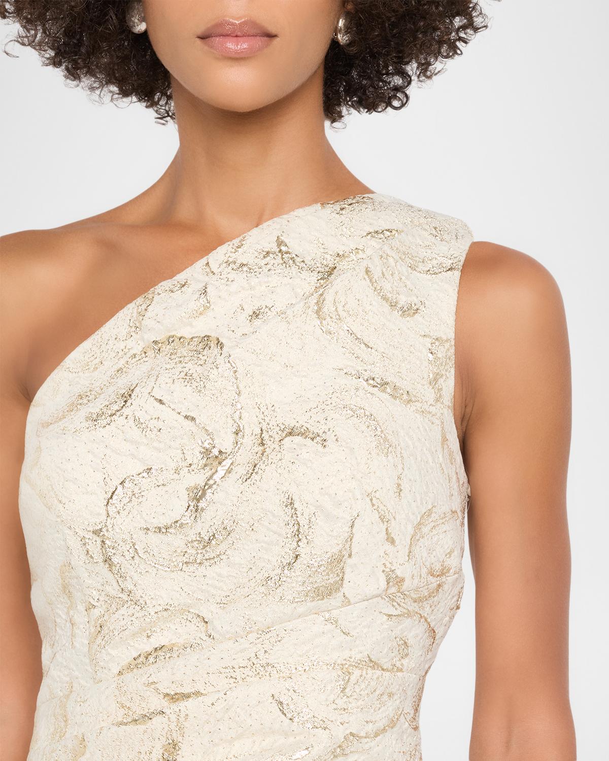 One-Shoulder Metallic Jacquard Column Gown - thumbnail 5