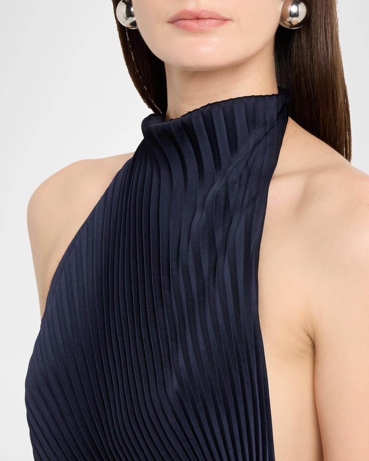 Romy High-Neck Pleated Satin Gown - thumbnail 5