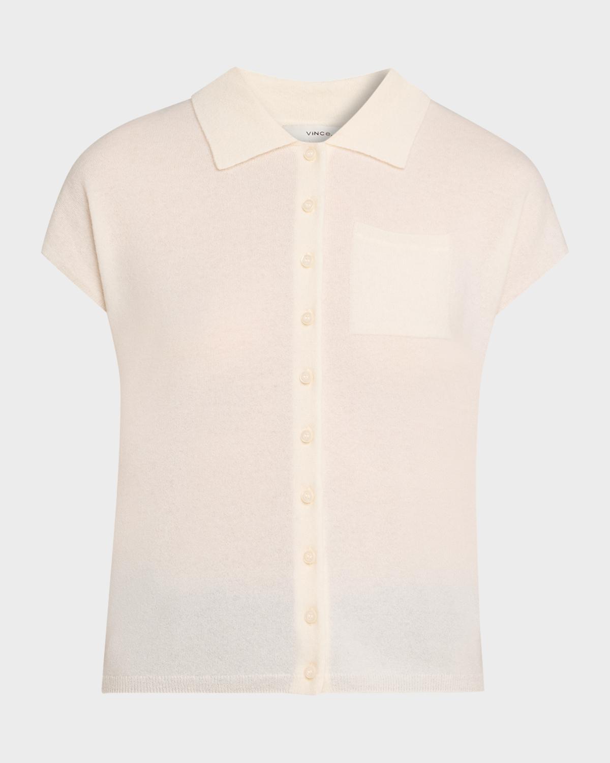 Short-Sleeve Cashmere-Blend Polo Sweater