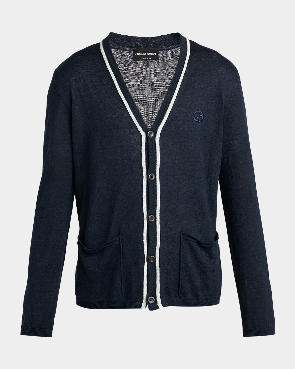 Giorgio Armani Men's Linen and Silk Tipped Cardigan | Neiman Marcus