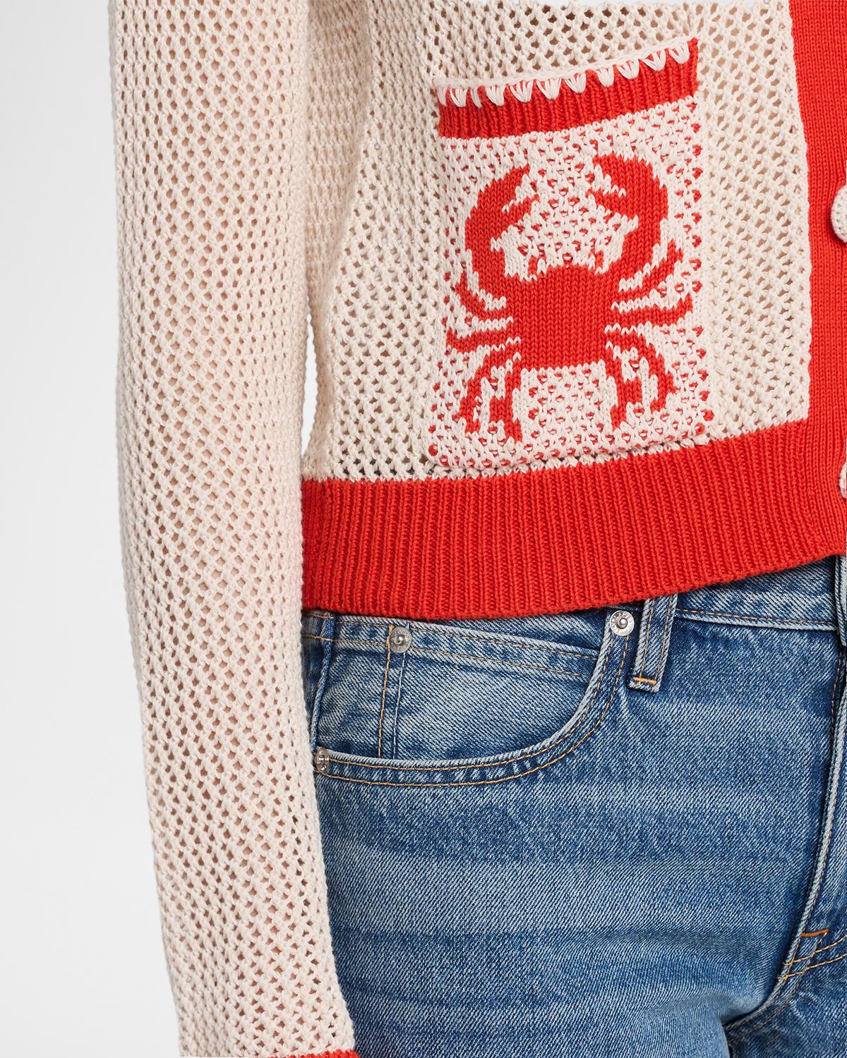 Autumn Cashmere Crab Intarsia Mesh-Knit Cardigan | Neiman Marcus