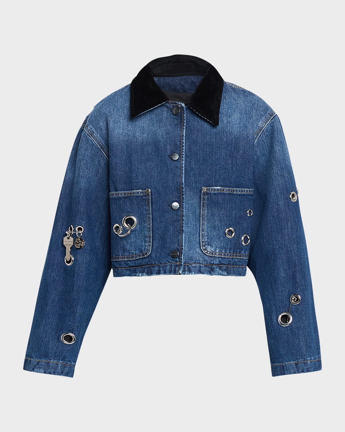 Marc Jacobs Grommet Denim Crop Utility Jacket | Neiman Marcus