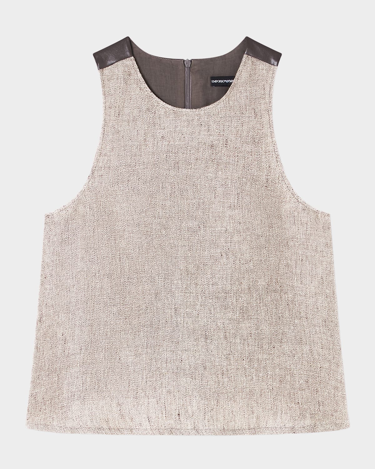 Emporio Armani Faux Leather-Yoke Linen Canvas Top | Neiman Marcus