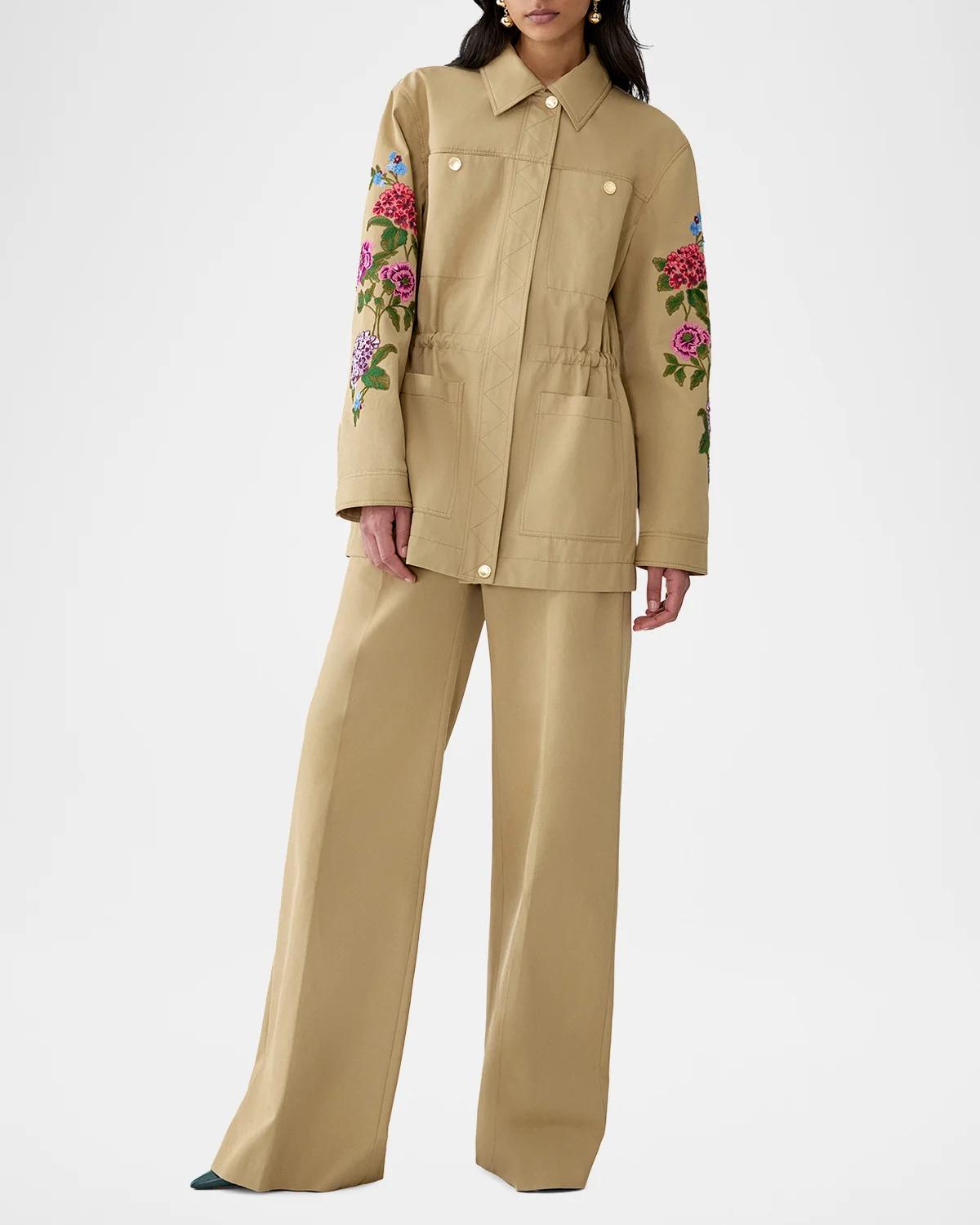 Floral Embroidered Cotton Twill Zip Utility Jacket - thumbnail 2