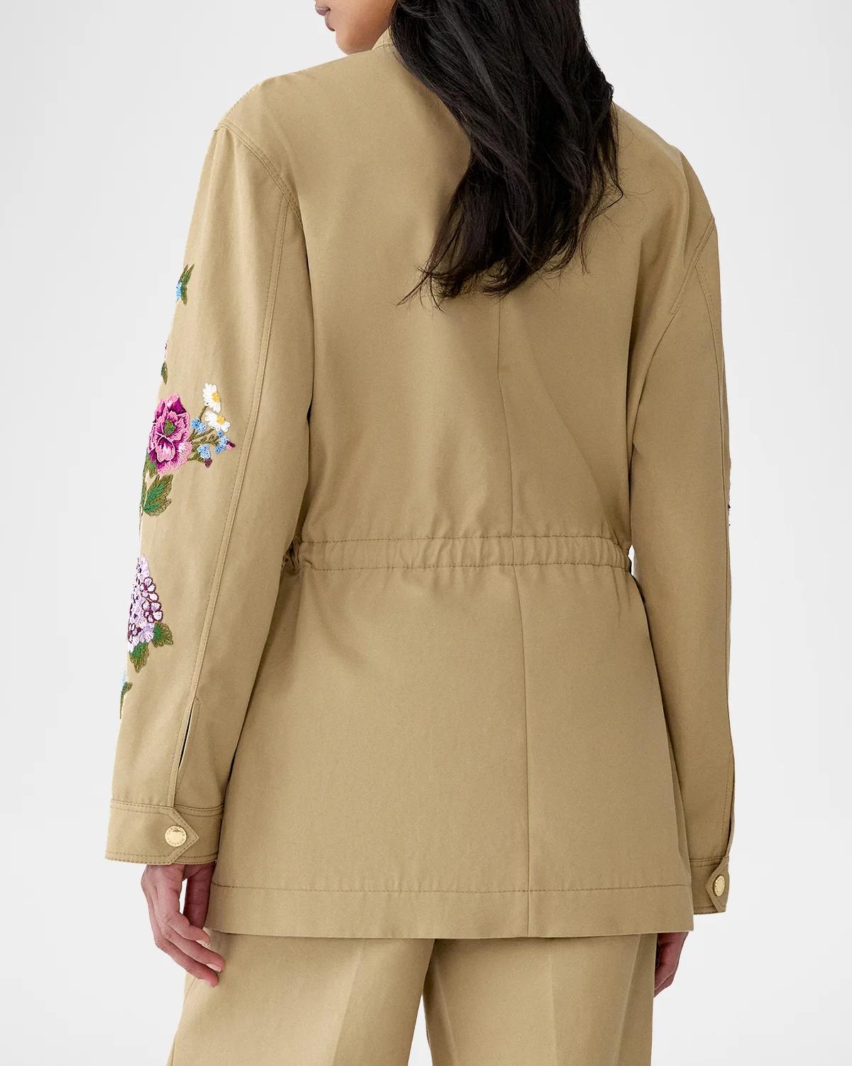 Floral Embroidered Cotton Twill Zip Utility Jacket - thumbnail 3