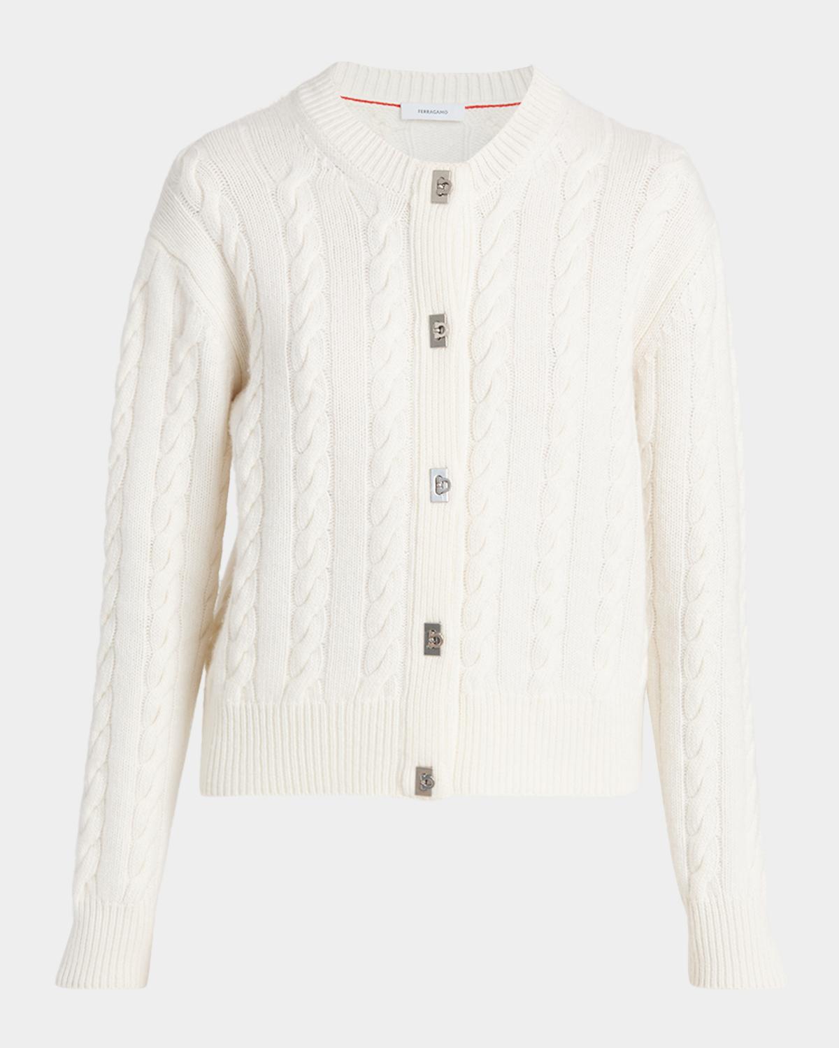 Wool-Cashmere Cable Knit Gancio Cardigan