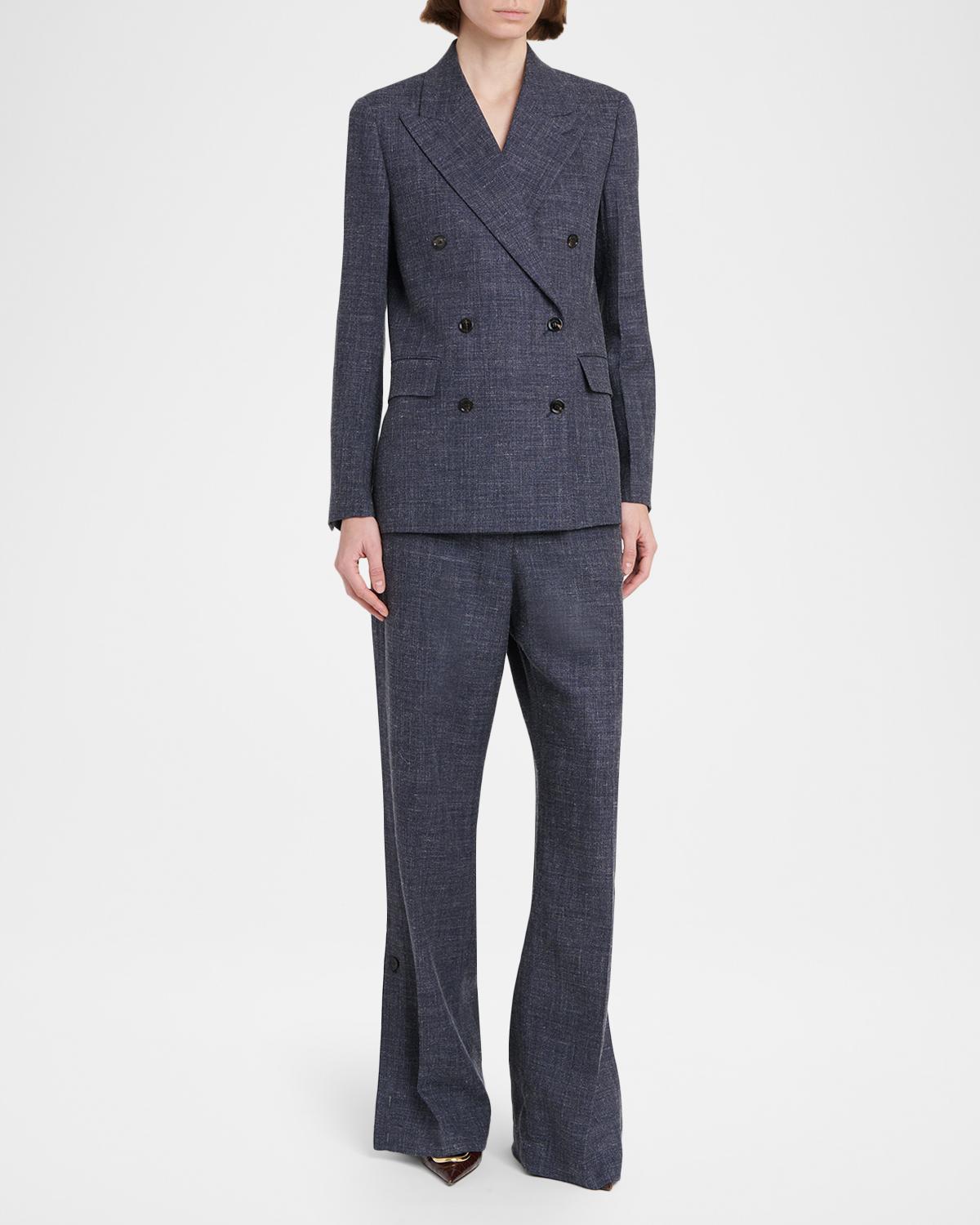 Wool-Linen Buttoned Straight-Leg Trousers - thumbnail 2