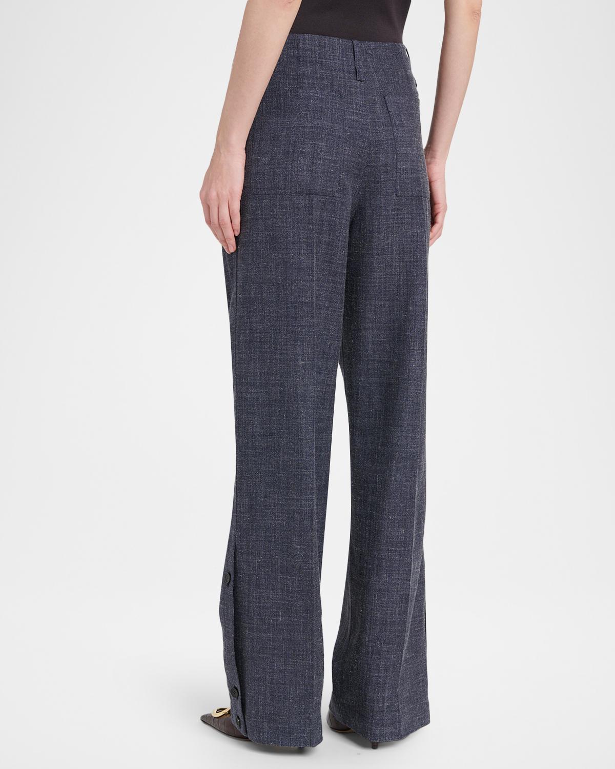 Wool-Linen Buttoned Straight-Leg Trousers - thumbnail 3