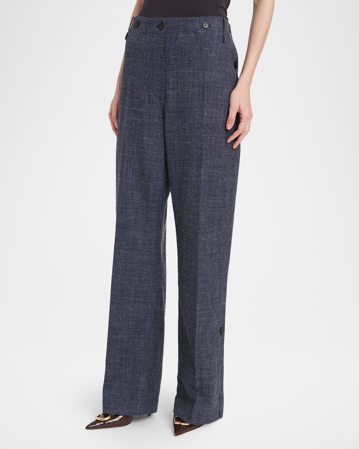 Wool-Linen Buttoned Straight-Leg Trousers - thumbnail 4