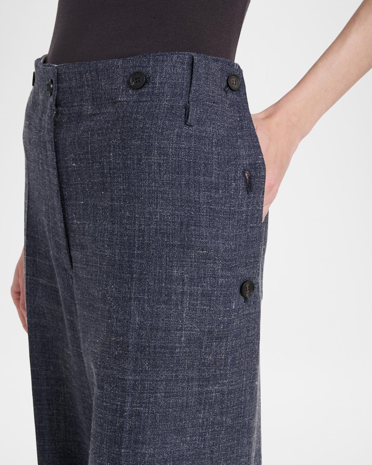 Wool-Linen Buttoned Straight-Leg Trousers - thumbnail 6