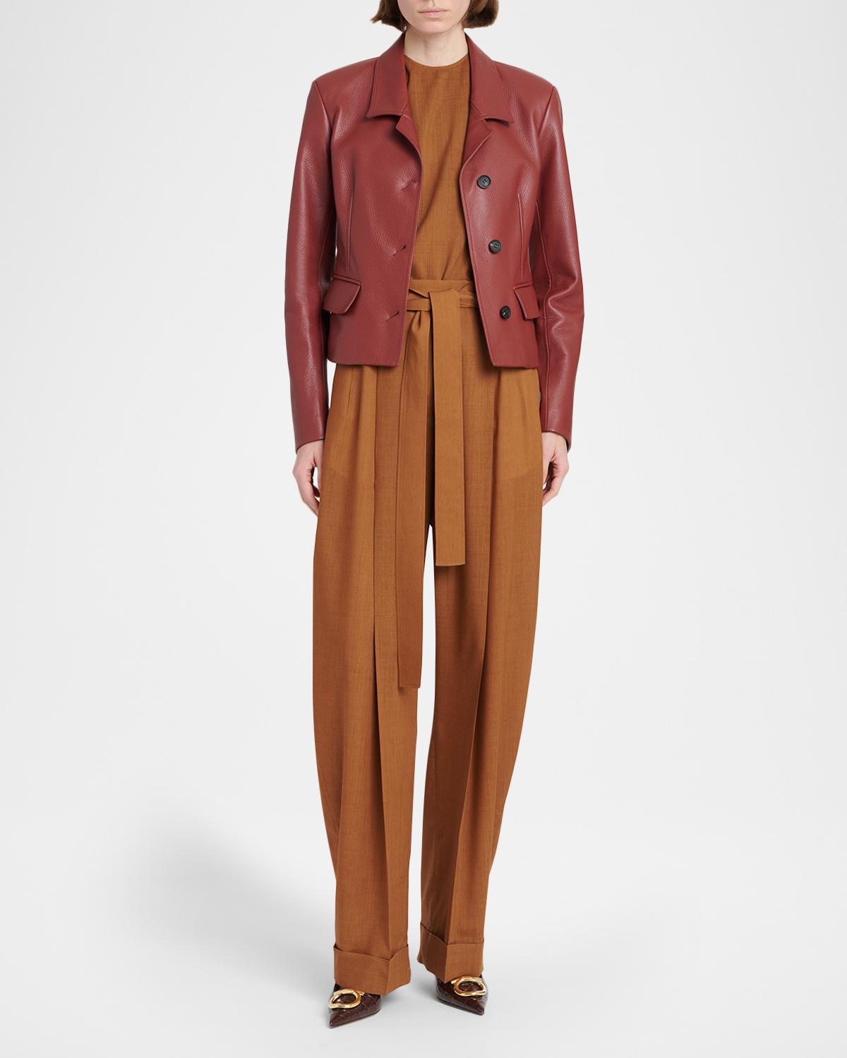 Pleated Wool Barrel-Leg Pants With Belt - thumbnail 2