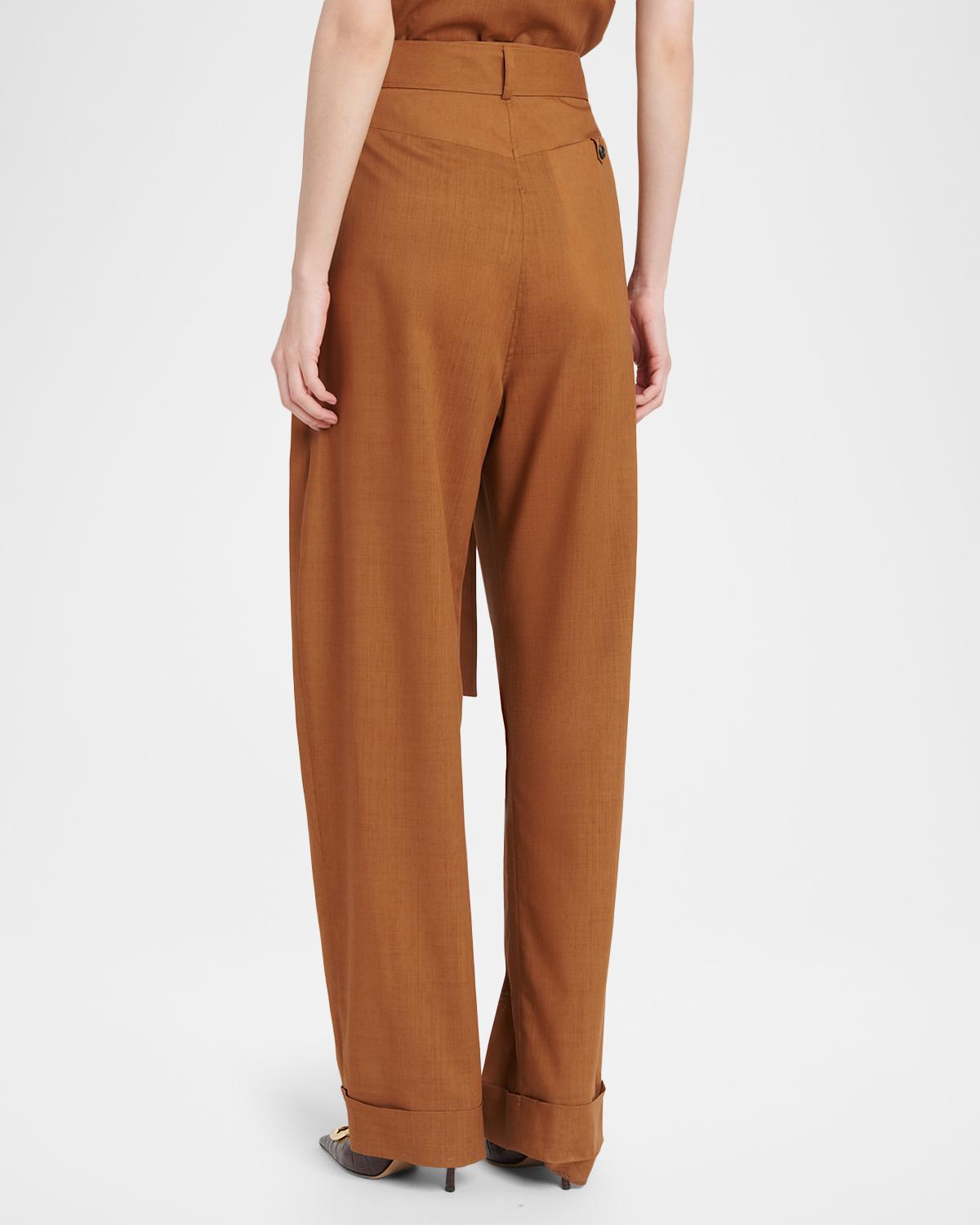 Pleated Wool Barrel-Leg Pants With Belt - thumbnail 3