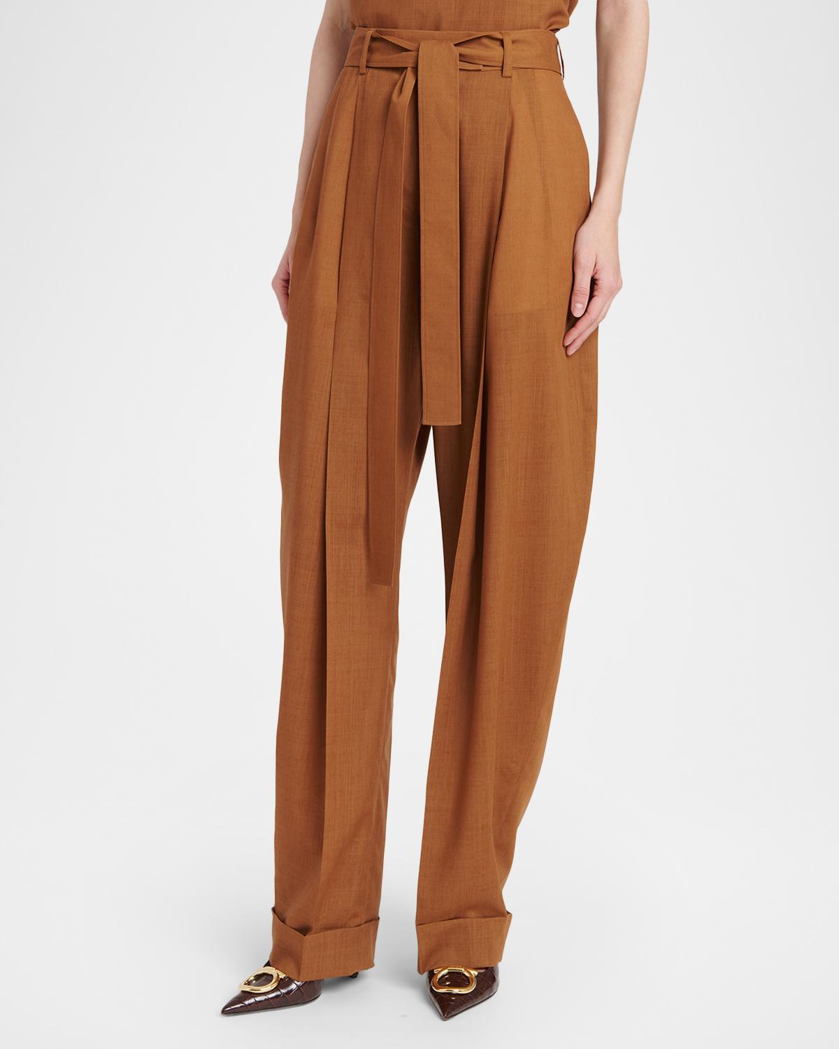 Pleated Wool Barrel-Leg Pants With Belt - thumbnail 4