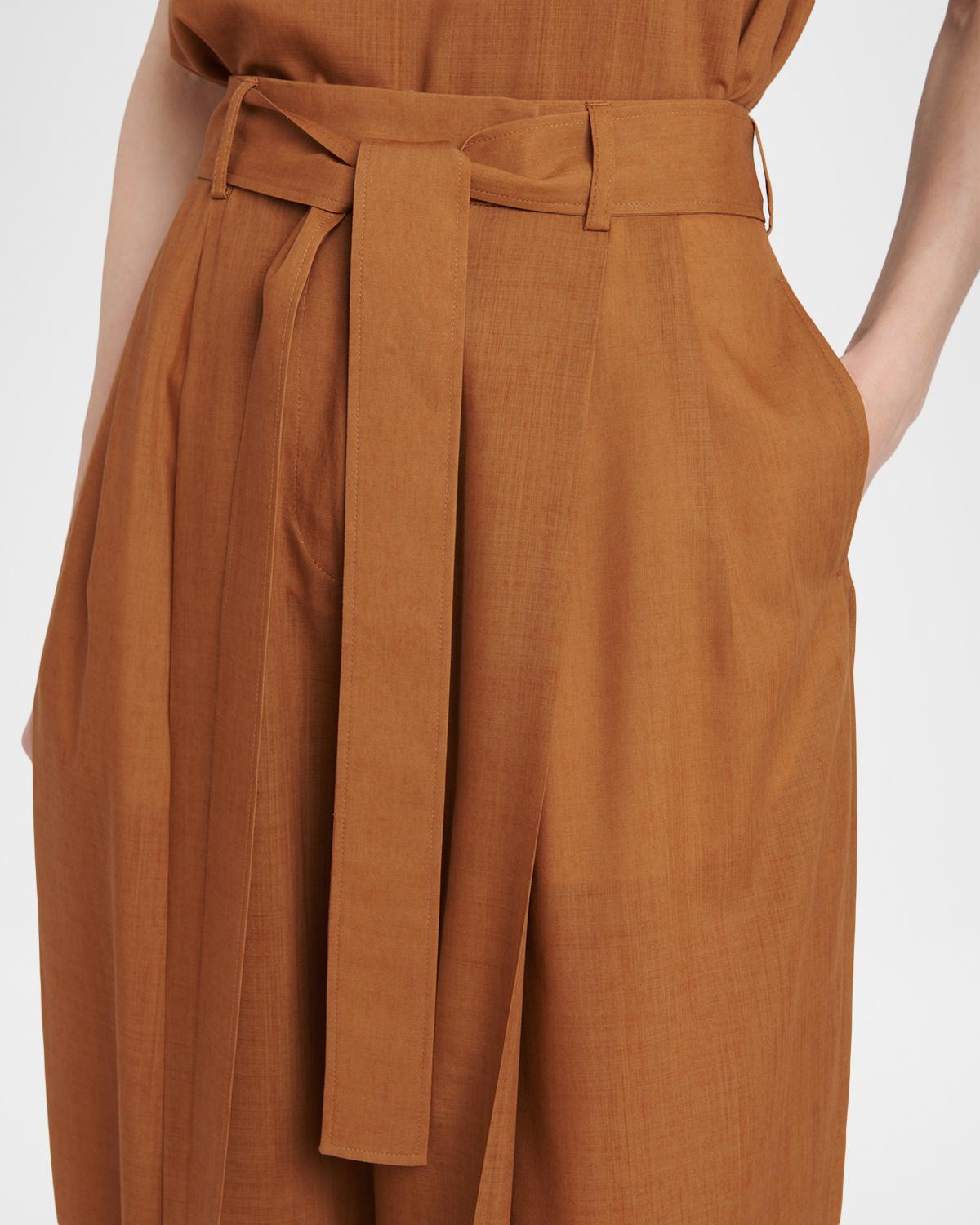 Pleated Wool Barrel-Leg Pants With Belt - thumbnail 5