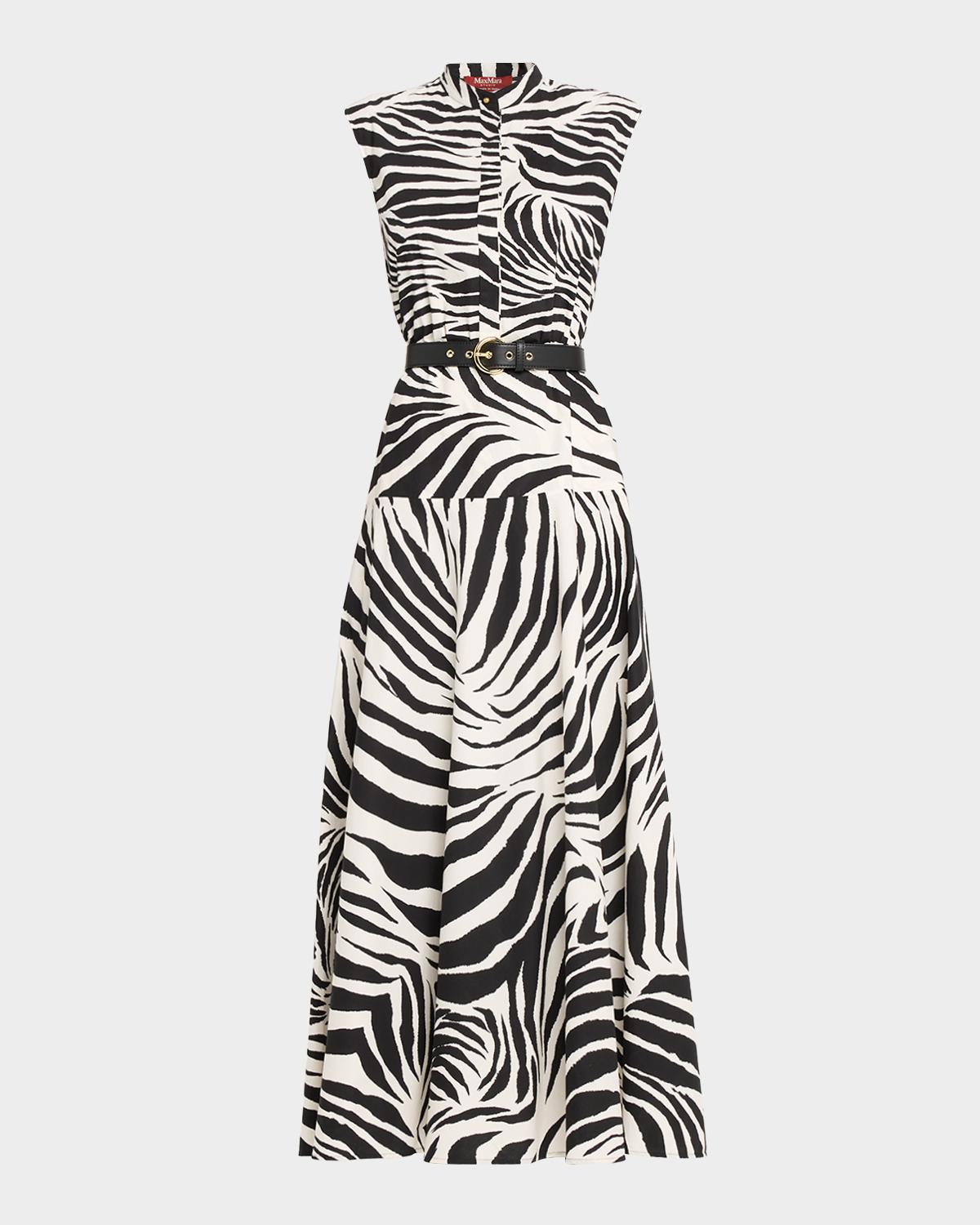 Max Mara Studio West Zebra-Print Cotton Poplin Midi Dress | Neiman