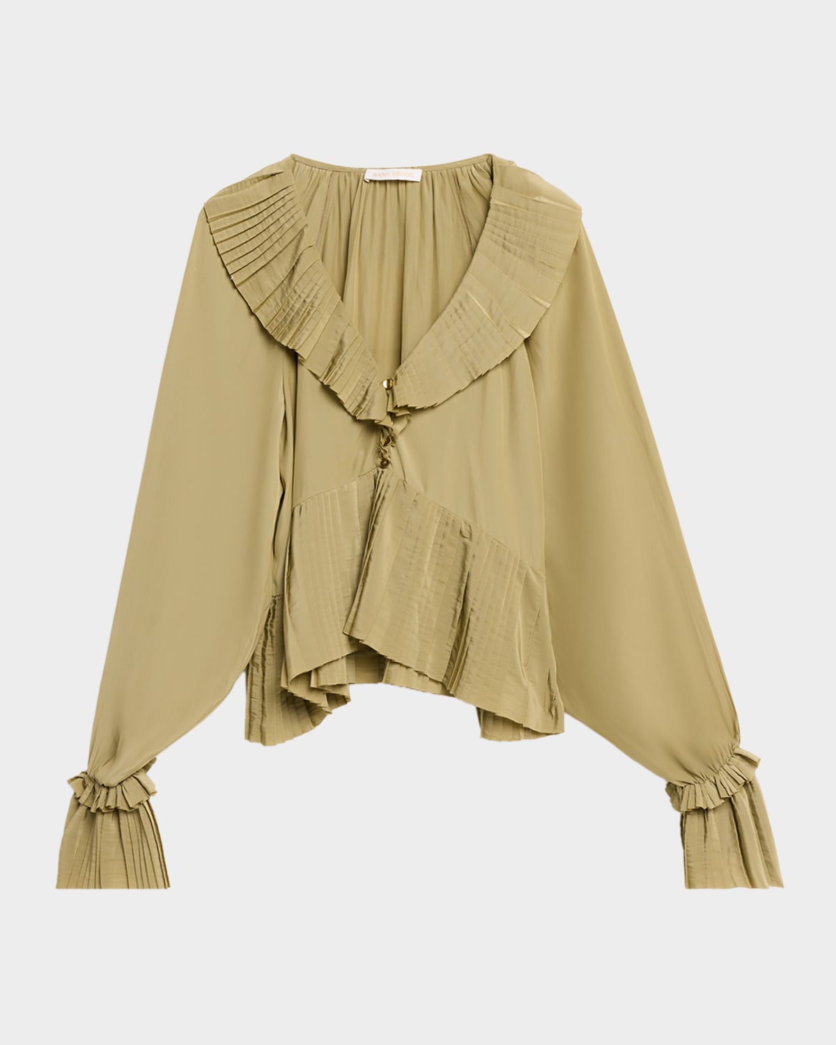 Ramy Brook Jacklyn Pleated Ruffle-Trim Blouse | Neiman Marcus