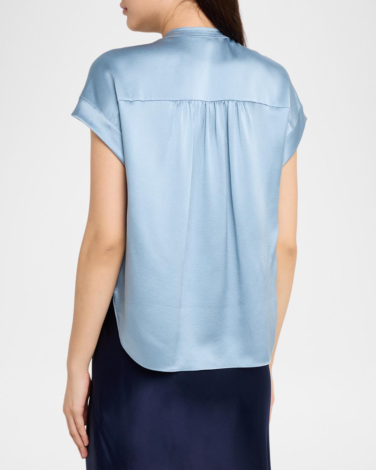 Gathered Cap-Sleeve Silk Top - thumbnail 3