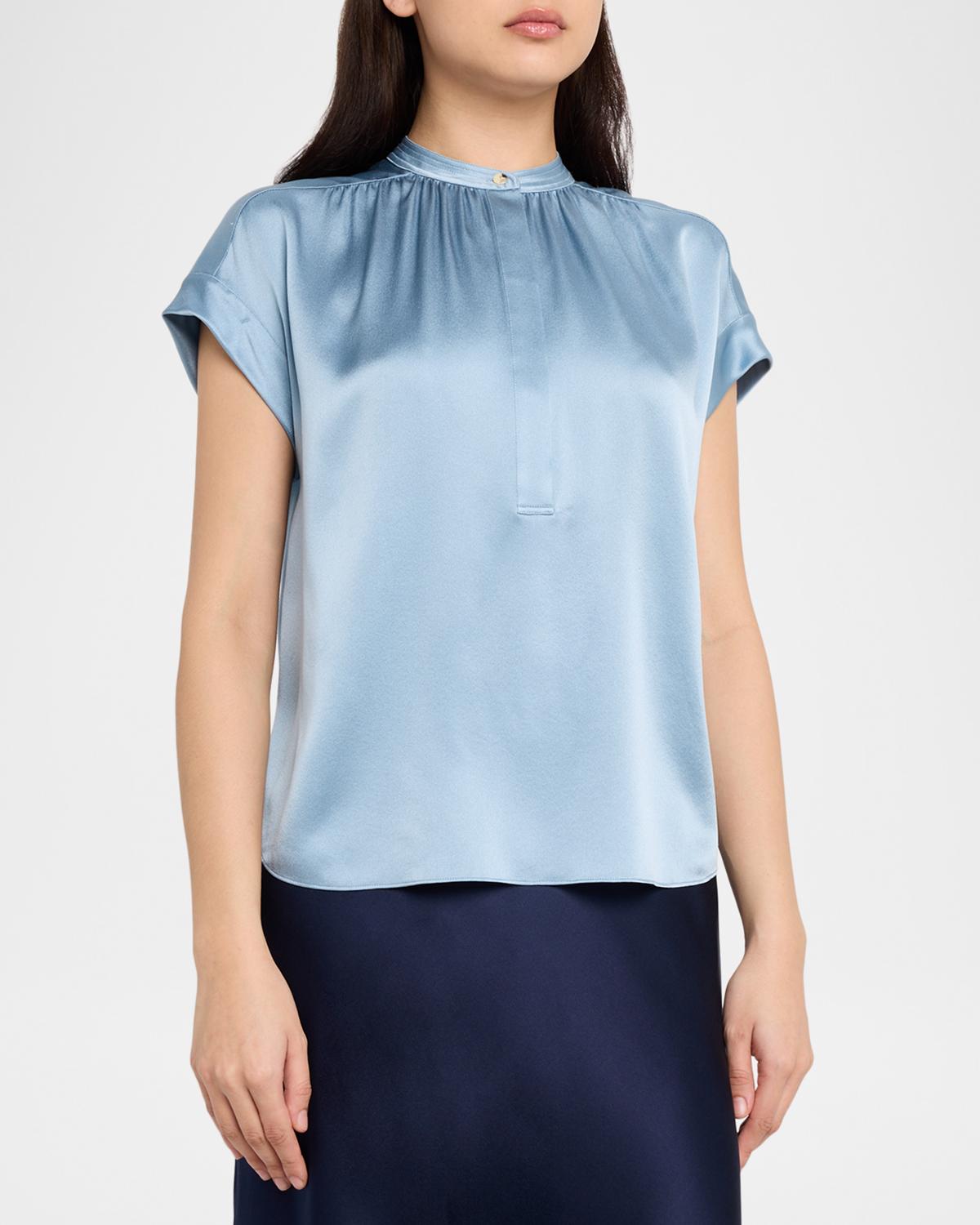Gathered Cap-Sleeve Silk Top - thumbnail 4