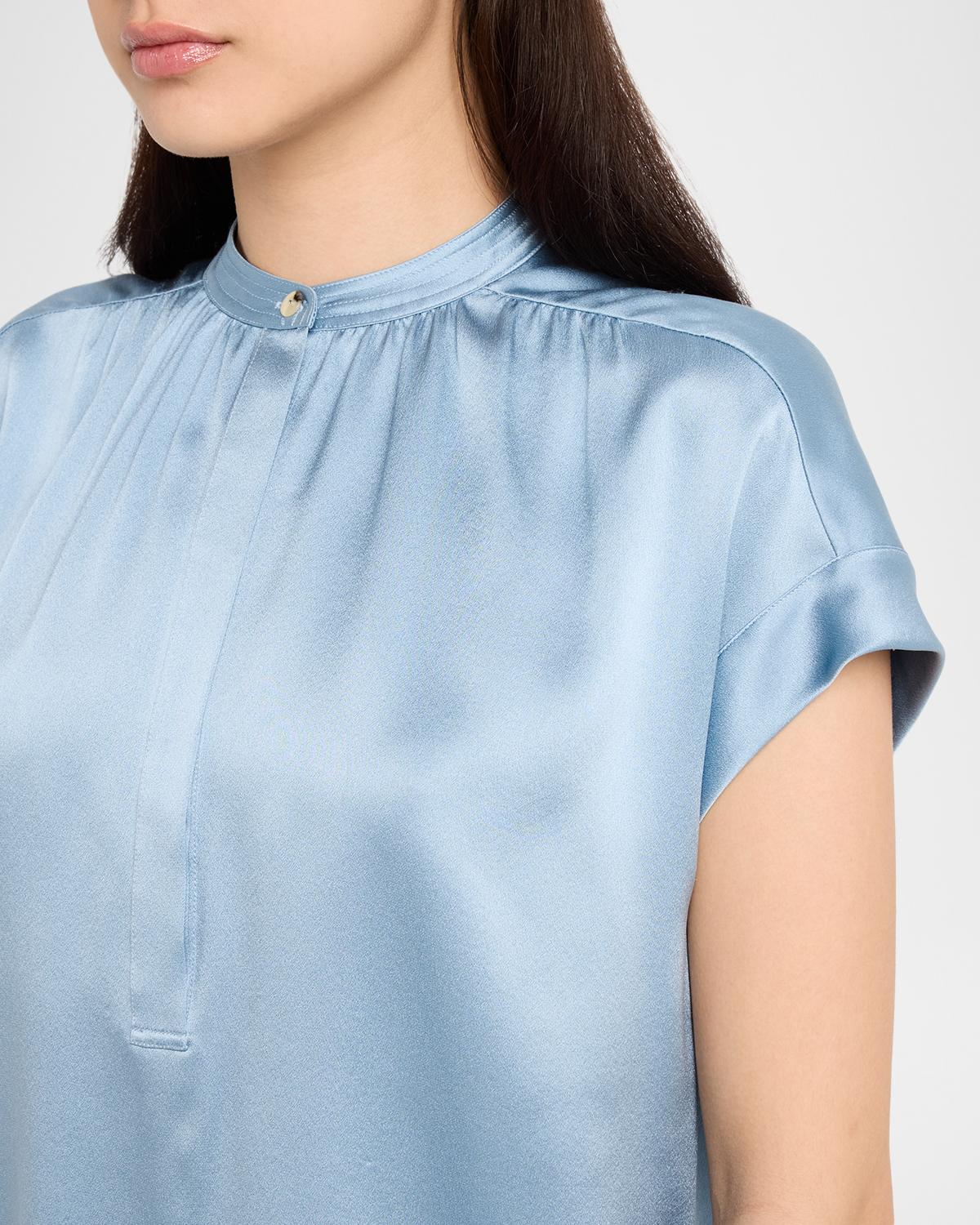 Gathered Cap-Sleeve Silk Top - thumbnail 5