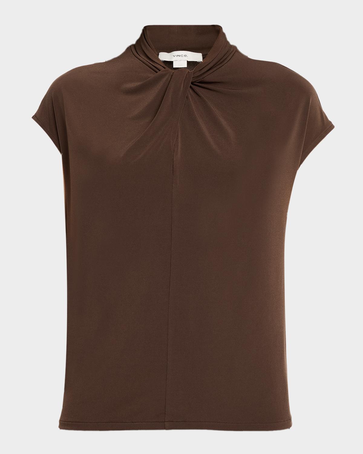 Cap-Sleeve Twist-Front Jersey Top
