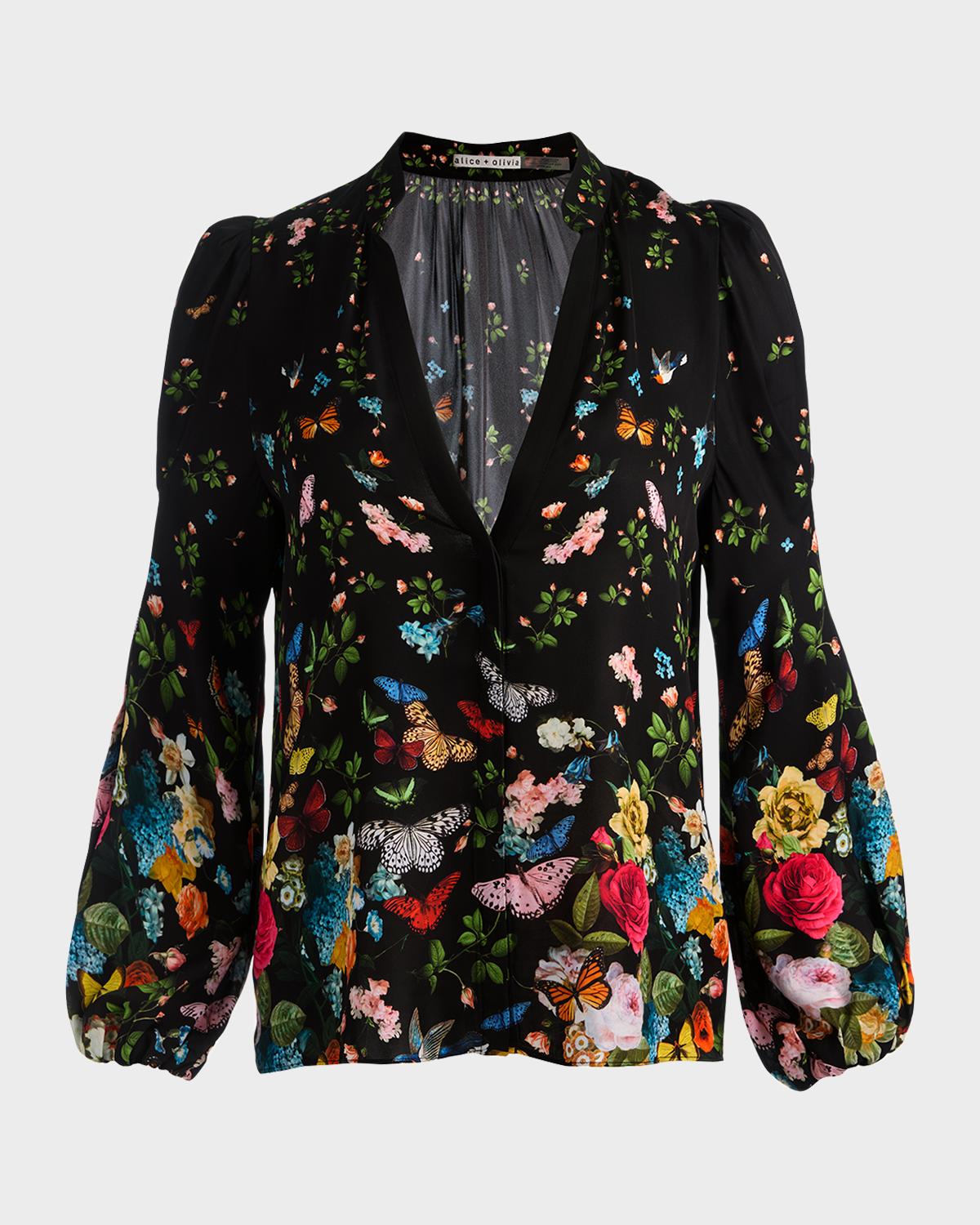 ALICE + OLIVIA Helen Blouson-Sleeve Blouse | Neiman Marcus