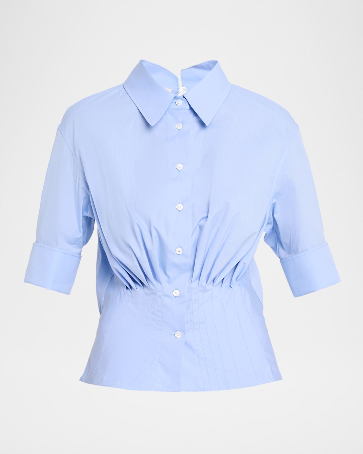 Marni Pleated Cotton Poplin 3/4-Sleeve Collared Shirt | Neiman Marcus