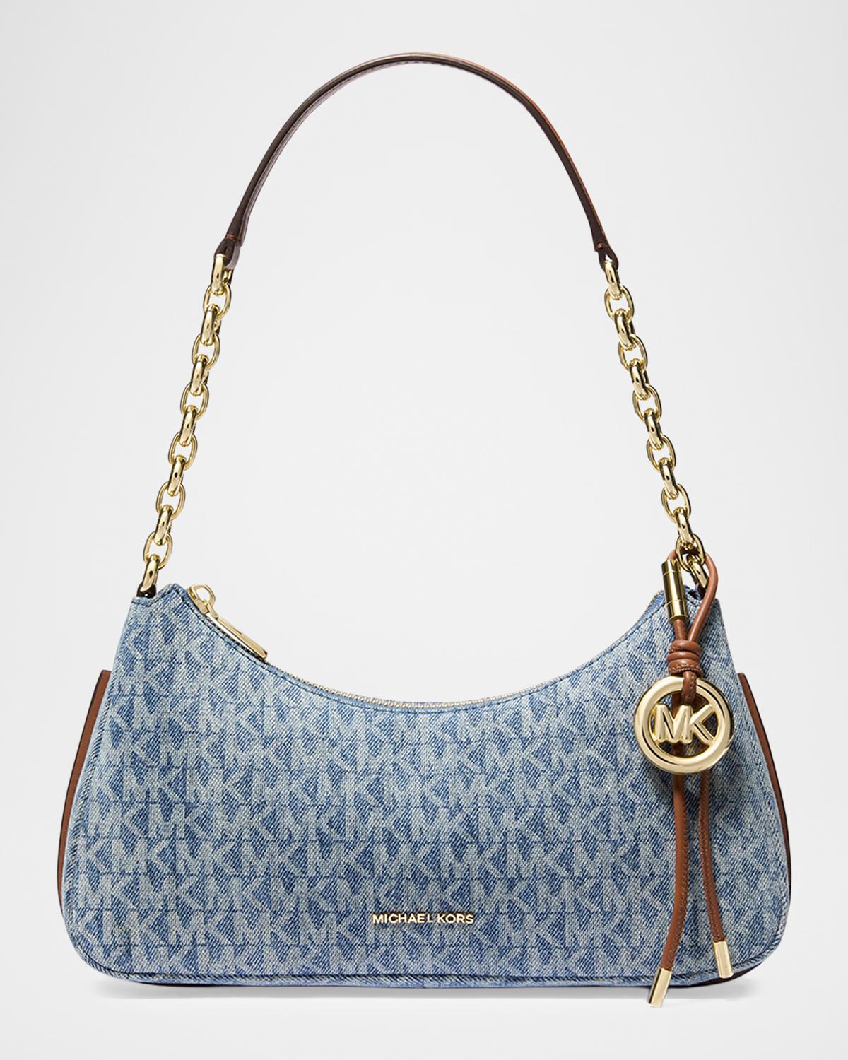 ミッシェル MICHAEL Michael Kors Nolita Medium Logo-Print Denim Shoulder Bag
