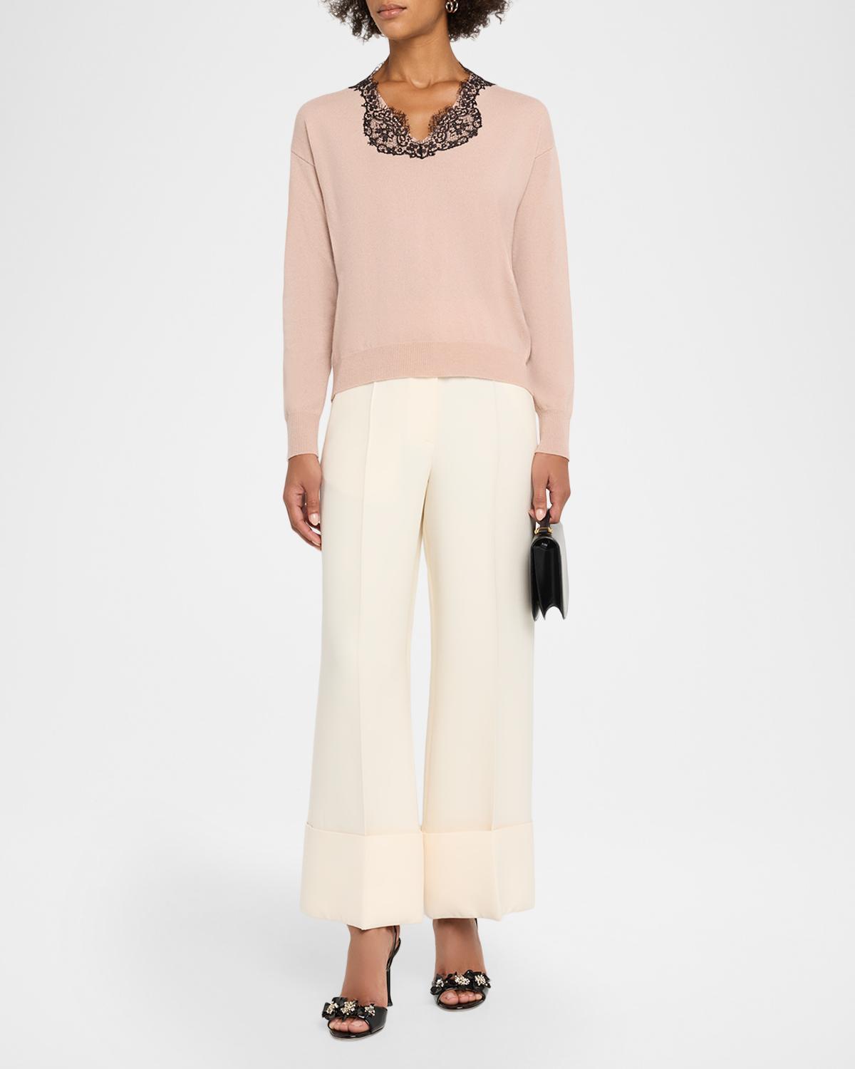 Lace-Trim V-Neck Cashmere Sweater - thumbnail 2